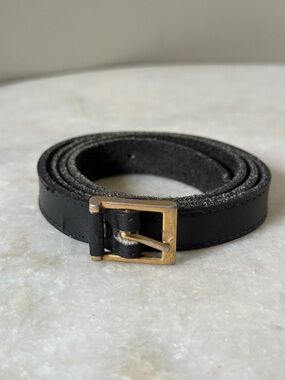 MZ Accessories Black Simple Leather Belt with Brass Buckle Minimalist 30" Waist